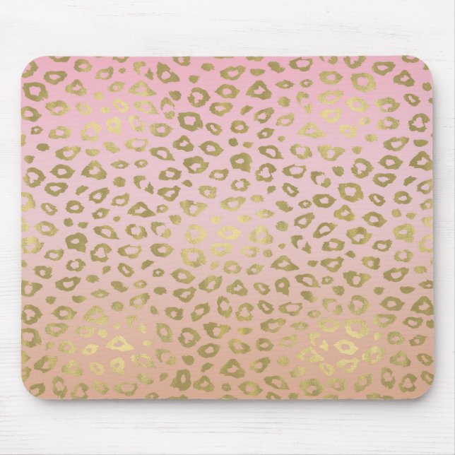 Pink Ombre Gold Leopard Print Mouse Pad (Front)