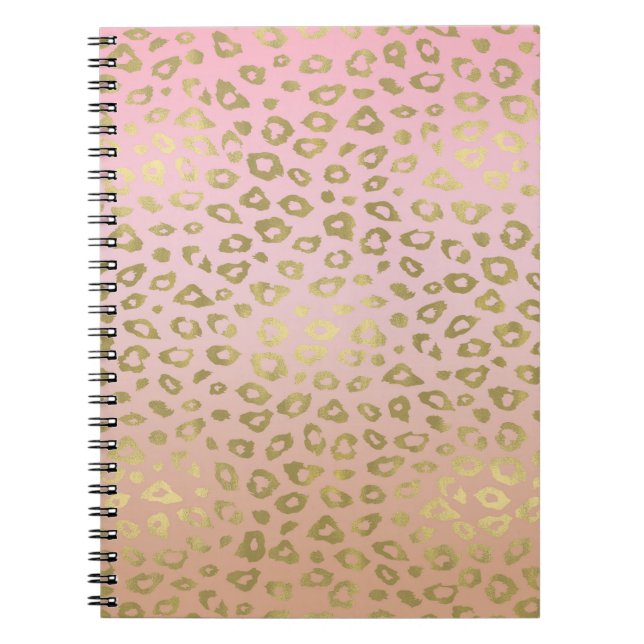 Pink Ombre Gold Leopard Print Notebook (Front)