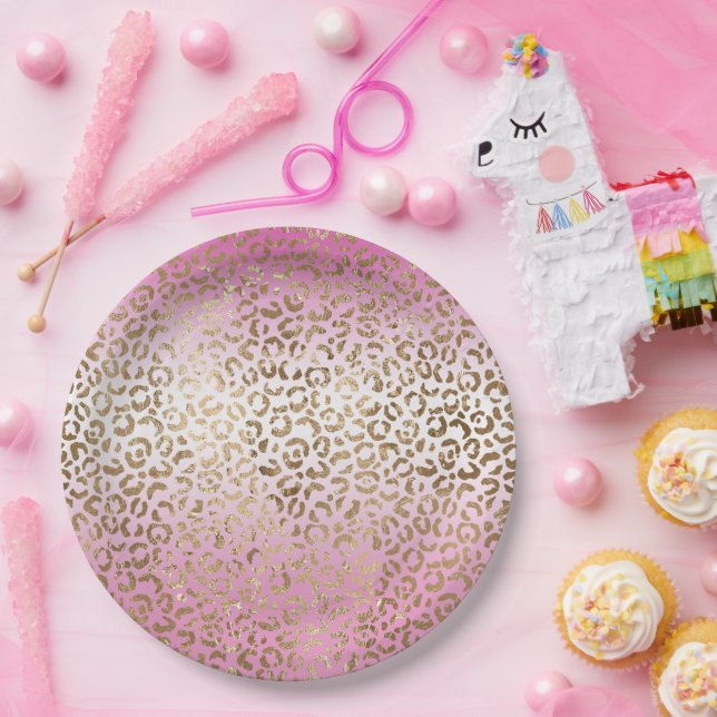 Pink Ombre Gold Leopard Print      Paper Plate (Party)
