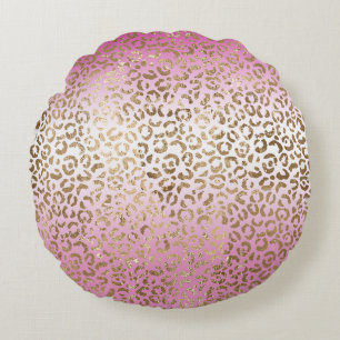 Pink Ombre Gold Leopard Print      Round Cushion