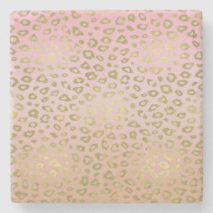 Pink Ombre Gold Leopard Print Stone Coaster
