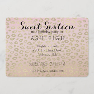 Pink Ombre Gold Leopard Print Sweet Sixteen Invitation