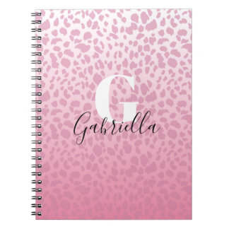 Pink Ombre Leopard Pattern Custom Monogram & Name Notebook