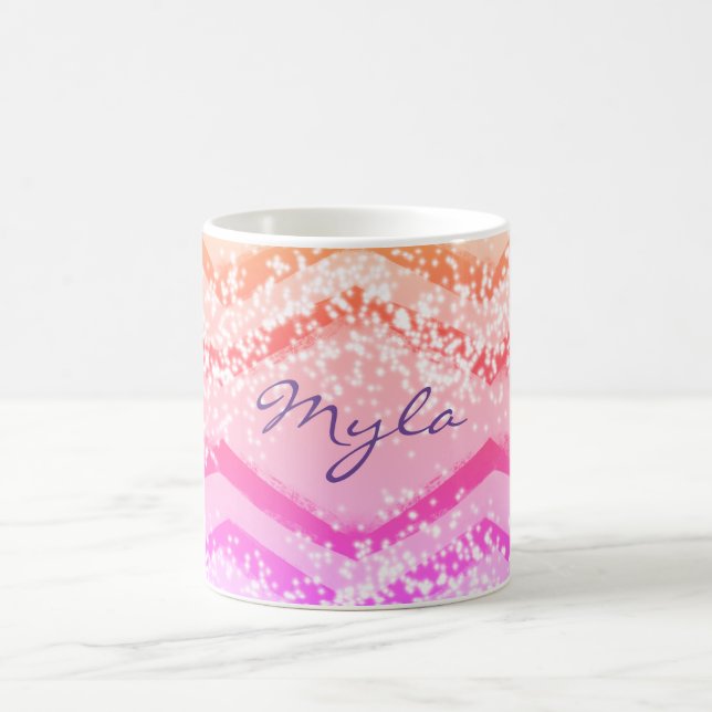 Pink Ombre Personalised Zig Zag   Coffee Mug (Center)