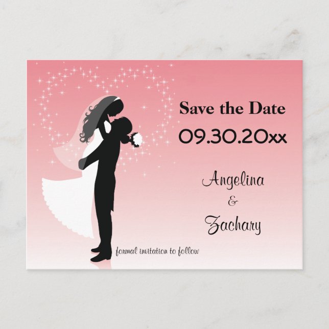Pink Ombre Save The Date Wedding Post Card (Front)