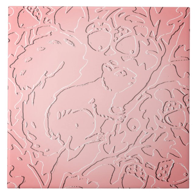 Pink Ombre Squirrel Woodland Embossed Acorn Oak Ceramic Tile (Front)