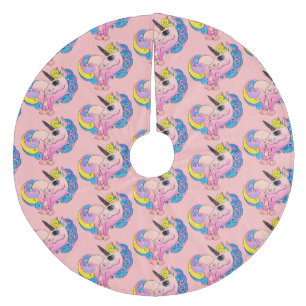 Pink Ombre Unicorn Rainbow Hair Fleece Tree Skirt