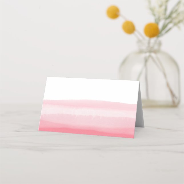 Pink Ombre Watercolor Blank Table Guest Place Card (Front)