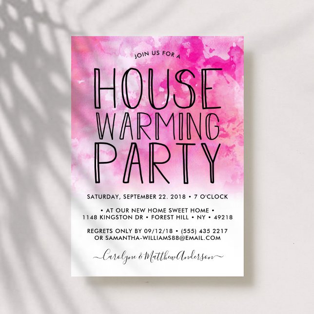 Pink Ombre Watercolor Housewarming Party Invitation (Creator Uploaded)