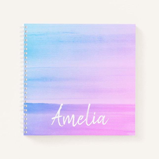 Pink Ombre Watercolor Personalised Notebook (Front)