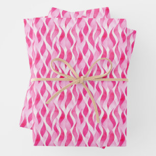 Pink Ombre Watercolor Wavy Lines on White Wrapping Paper Sheet