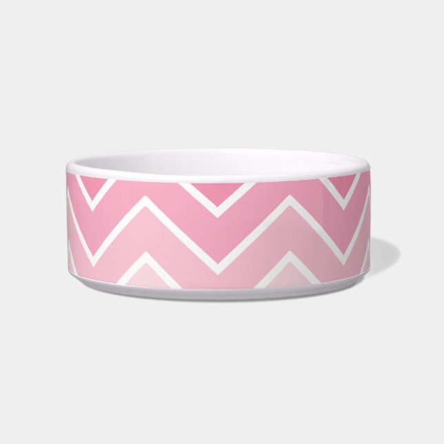 Pink Ombre Zig Zag Chevron Pattern Pet Bowls (Front)