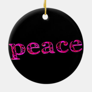 pink on black peace ceramic ornament