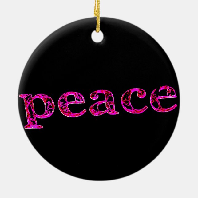 pink on black peace ceramic ornament (Back)