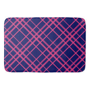 Pink On Blue Plaid Lines Design Bath Mat