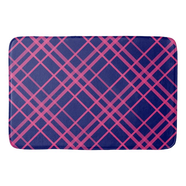 Pink On Blue Plaid Lines Design  Bath Mat (Front)