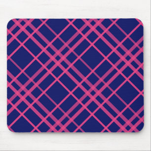 Pink On Blue Plaid Lines Design Mouse Pad