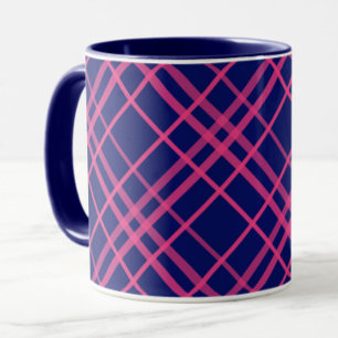 Pink On Blue Plaid Lines Design Mug
