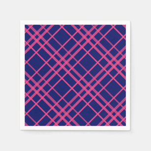 Pink On Blue Plaid Lines Design Napkin