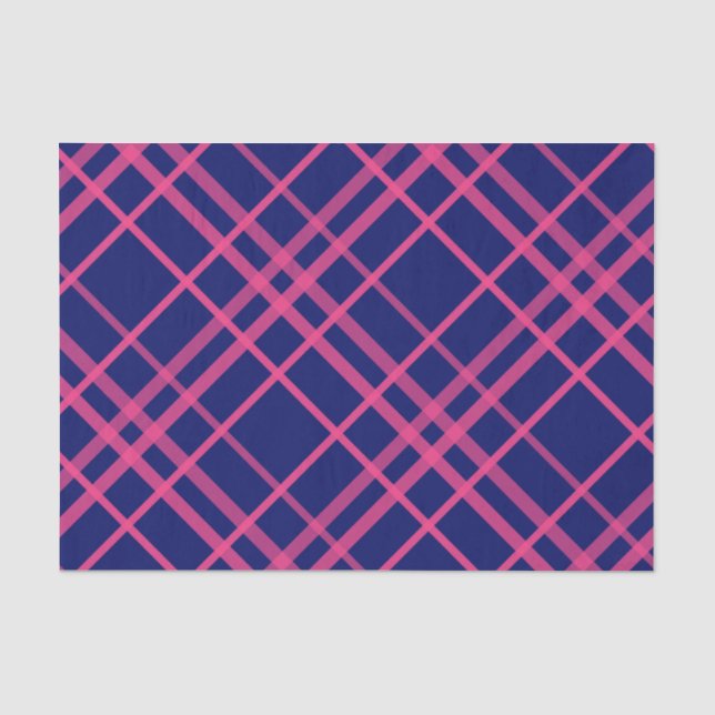 Pink On Blue Plaid Lines Design  Tissue Paper (Front)
