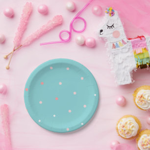 Pink on Blue Polka Dots Birthday Party Paper Plate