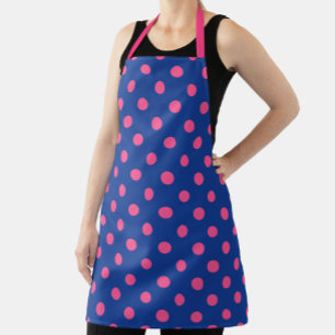 Pink On Blue Polka Dots Pattern Design Apron