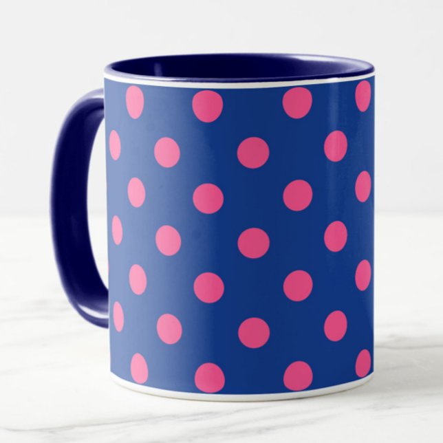 Pink On Blue Polka Dots Pattern Design Mug (Creator Uploaded)