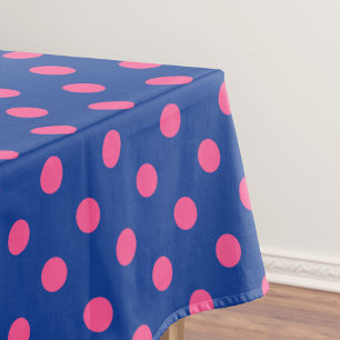 Pink On Blue Polka Dots Pattern Design Tablecloth