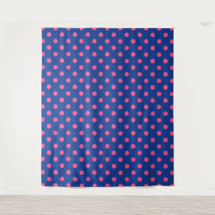 Pink On Blue Polka Dots Pattern Design Tapestry