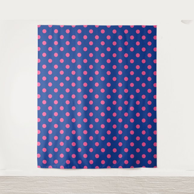 Pink On Blue Polka Dots Pattern Design Tapestry (Front)
