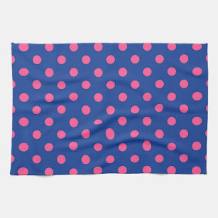 Pink On Blue Polka Dots Pattern Design Tea Towel
