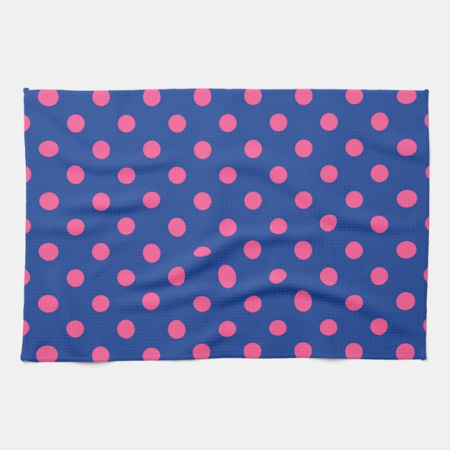 Pink On Blue Polka Dots Pattern Design Tea Towel (Horizontal)