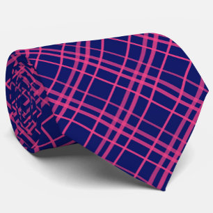 Pink On Blue Tartan Plaid Pattern Design Tie