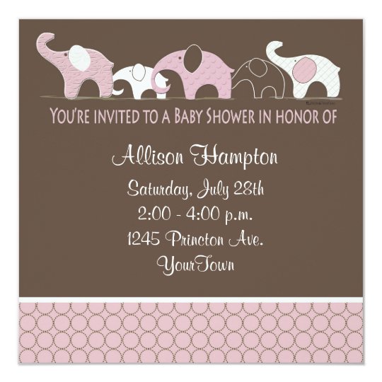 Pink on Brown Elephant Baby Shower Invitations