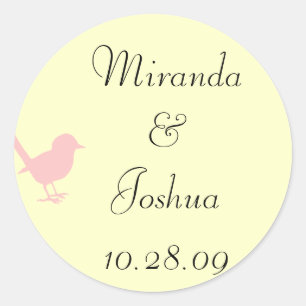 pink on cream bird classic round sticker