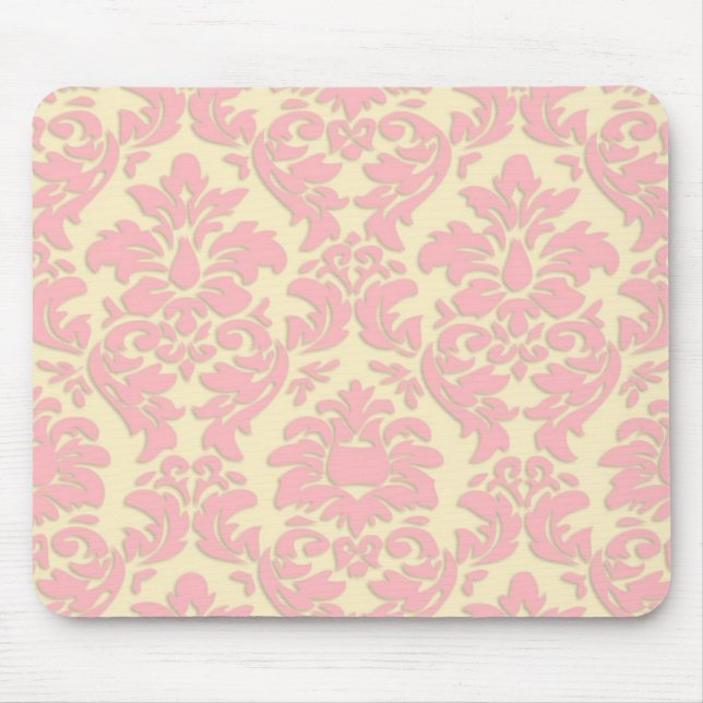 Pink On Cream Damask Mousepad (Front)