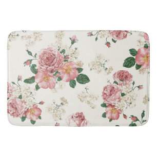 Pink on Cream Vintage Floral  Bath Mat