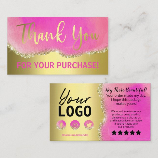 Pink On Gold Foil Agate Thank You Insert (Front/Back)