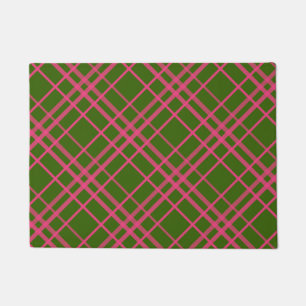 Pink On Green Plaid Lines Design  Doormat