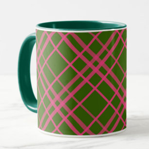 Pink On Green Plaid Lines Design Mug