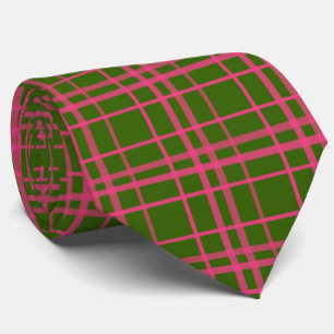 Pink On Green Plaid Lines Design  Tie