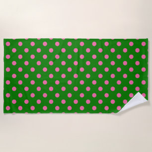 Pink On Green Polka Dots Pattern Design Beach Towel
