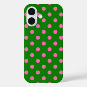 Pink On Green Polka Dots Pattern Design  iPhone 16 Case