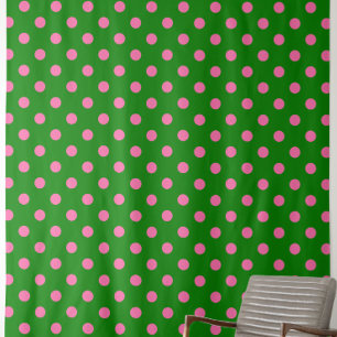 Pink On Green Polka Dots Pattern Design  Fabric