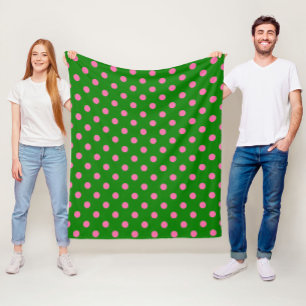 Pink On Green Polka Dots Pattern Design  Fleece Blanket