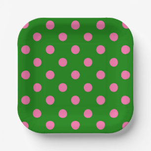 Pink On Green Polka Dots Pattern Design Paper Plate