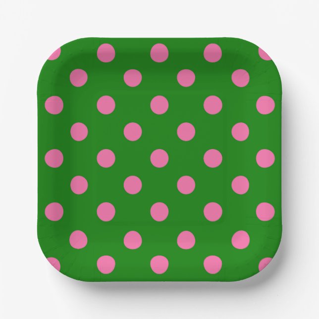 Pink On Green Polka Dots Pattern Design  Paper Plate (Front)