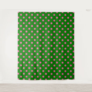 Pink On Green Polka Dots Pattern Design  Tapestry