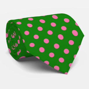 Pink On Green Polka Dots Pattern Design  Tie