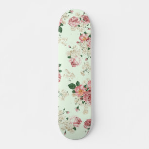 Pink on Green Vintage Floral Skateboard